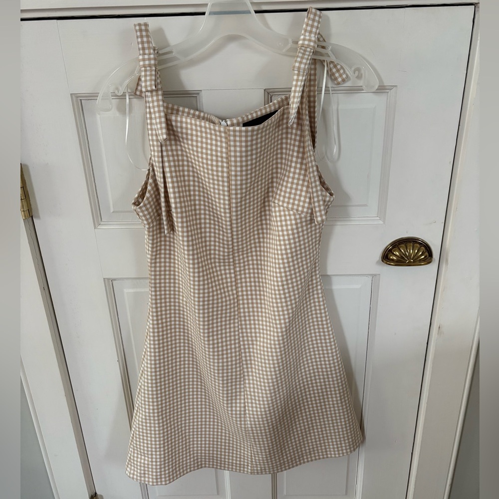 Zara Gingham Checkered Tan Mini Dress